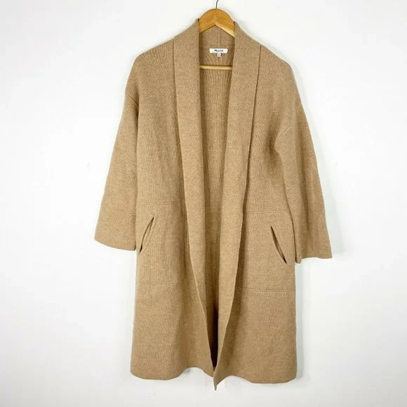Madewell Womens Camel Beige Rivington Soft Merino Wool Coat Sweater Size XS - Picture 2 of 6